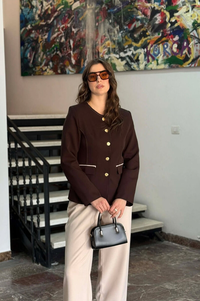 BUTTONED SHOULDER PADS WOMEN JACKET BROWN/KAFE - 4