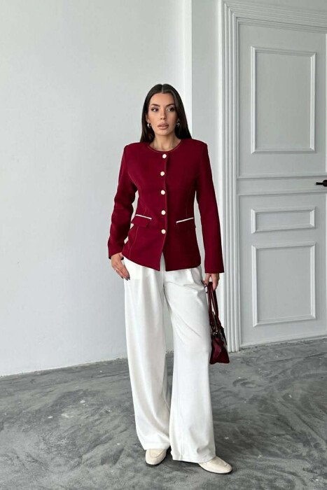 BUTTONED SHOULDER PADS WOMEN JACKET BURGUNDY/VISHNJE - 3