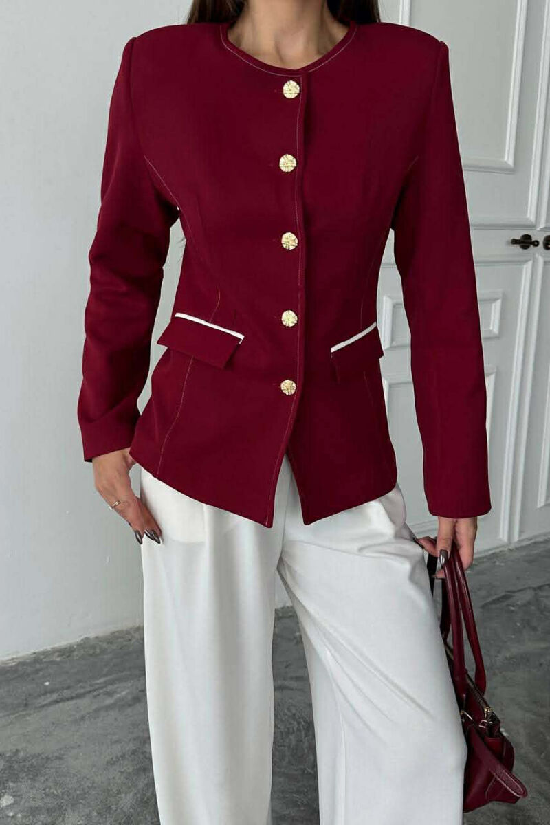 BUTTONED SHOULDER PADS WOMEN JACKET BURGUNDY/VISHNJE - 5