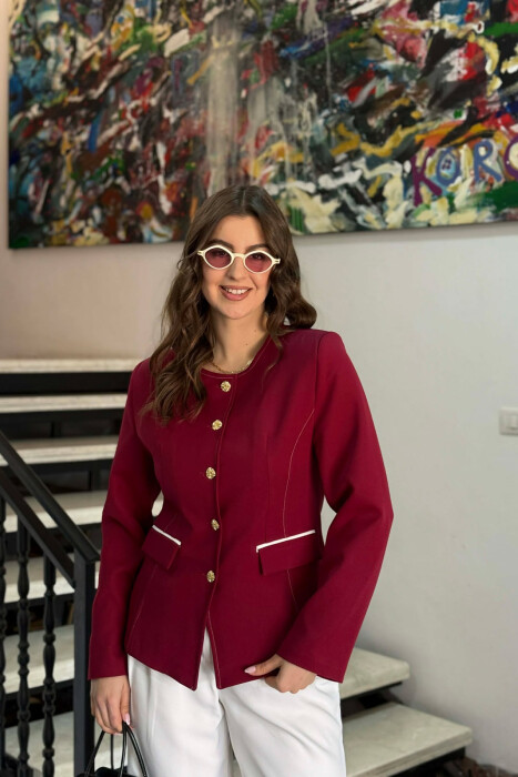 BUTTONED SHOULDER PADS WOMEN JACKET BURGUNDY/VISHNJE - 2