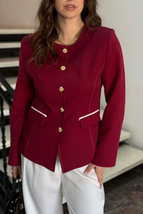 BUTTONED SHOULDER PADS WOMEN JACKET BURGUNDY/VISHNJE - 6