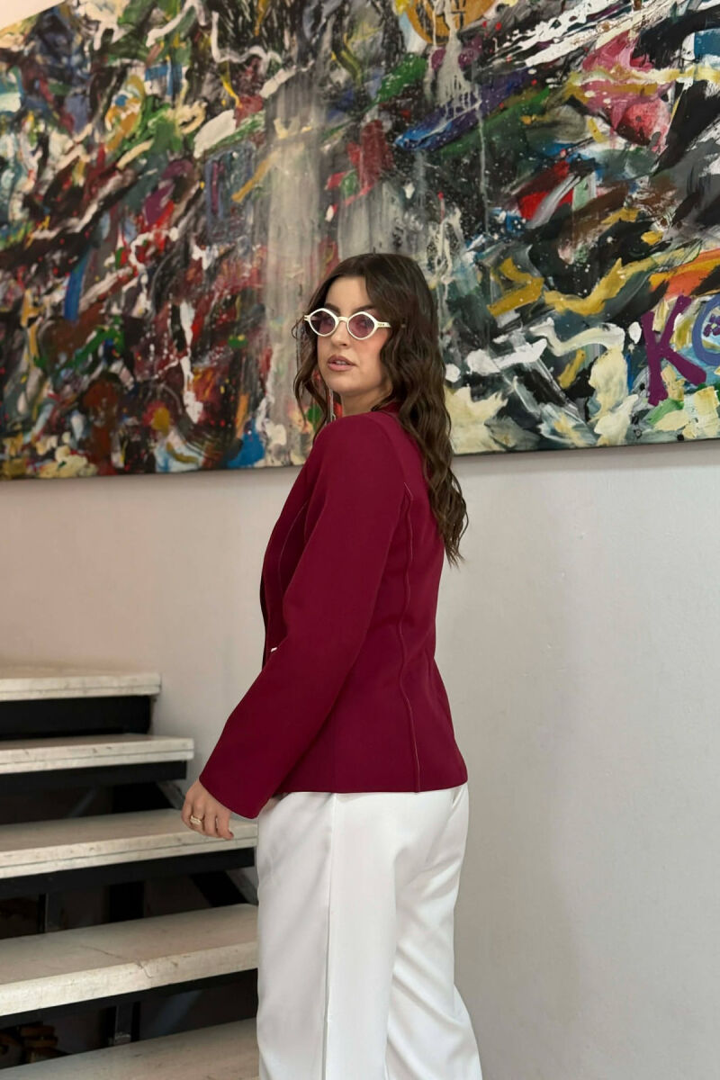 BUTTONED SHOULDER PADS WOMEN JACKET BURGUNDY/VISHNJE - 7