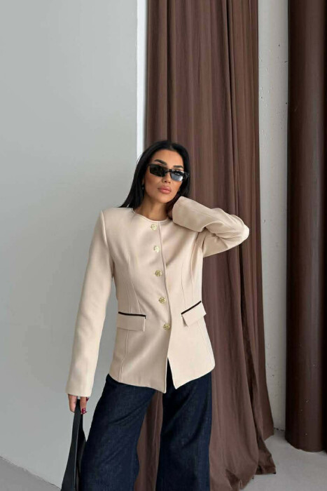 BUTTONED SHOULDER PADS WOMEN JACKET CREAM/KREM - 1