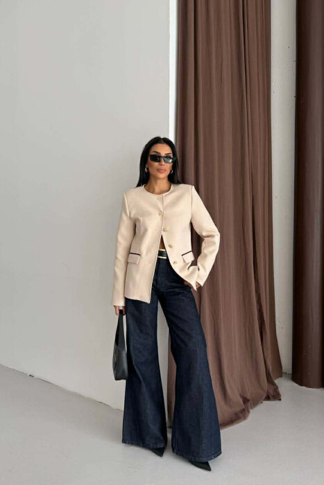 BUTTONED SHOULDER PADS WOMEN JACKET CREAM/KREM - 5