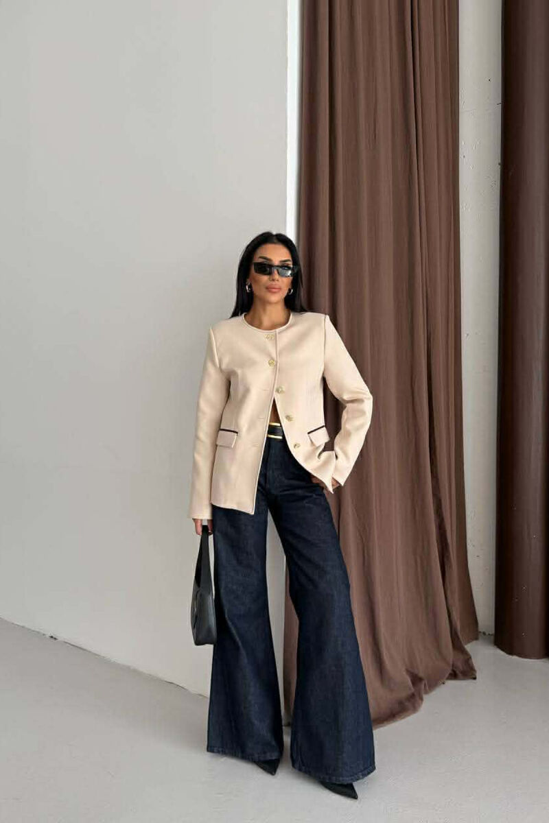 BUTTONED SHOULDER PADS WOMEN JACKET CREAM/KREM - 5