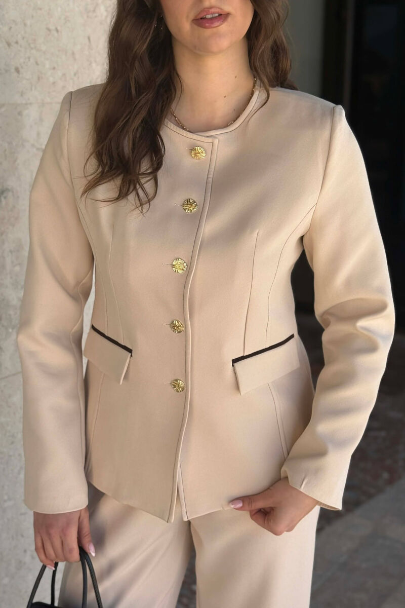 BUTTONED SHOULDER PADS WOMEN JACKET CREAM/KREM - 6