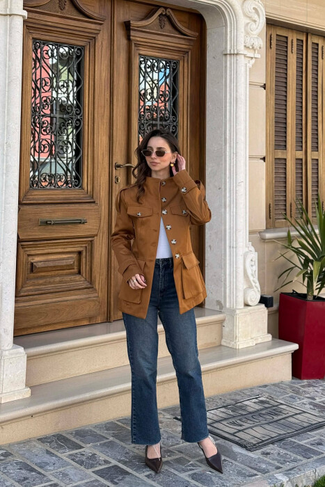 BUTTONED SIMPLE WOMEN JACKET BROWN/KAFE 