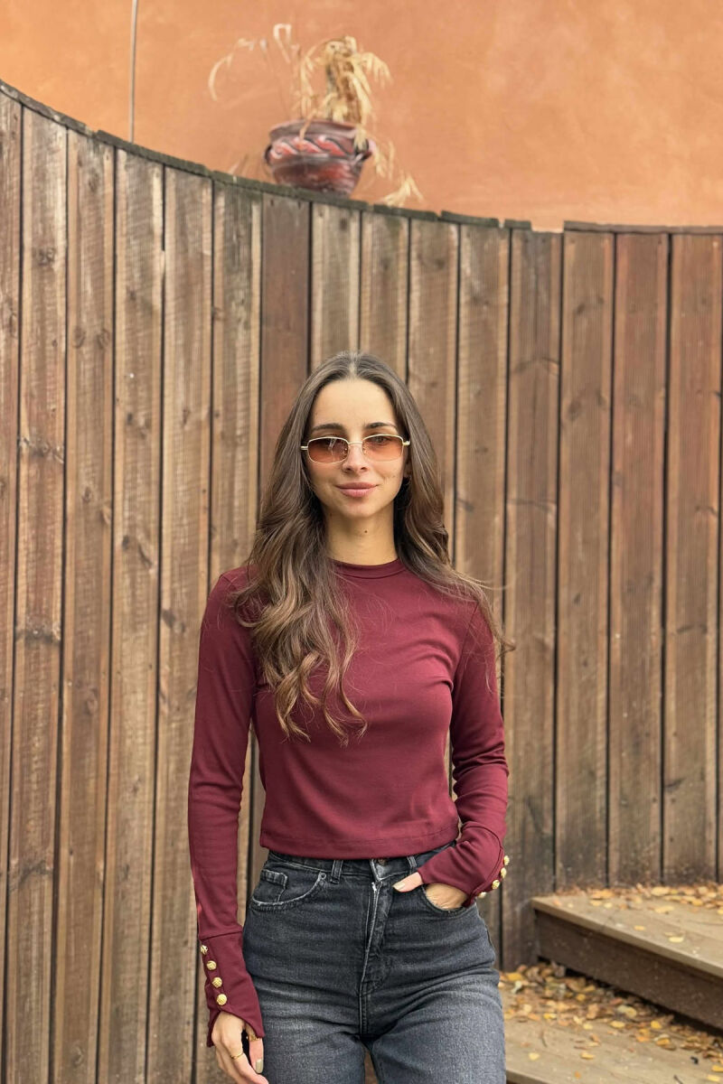 BUTTONED SLEEVES ROUND NECK WOMEN SWEATSHIRT BURGUNDY/VISHNJE - 1