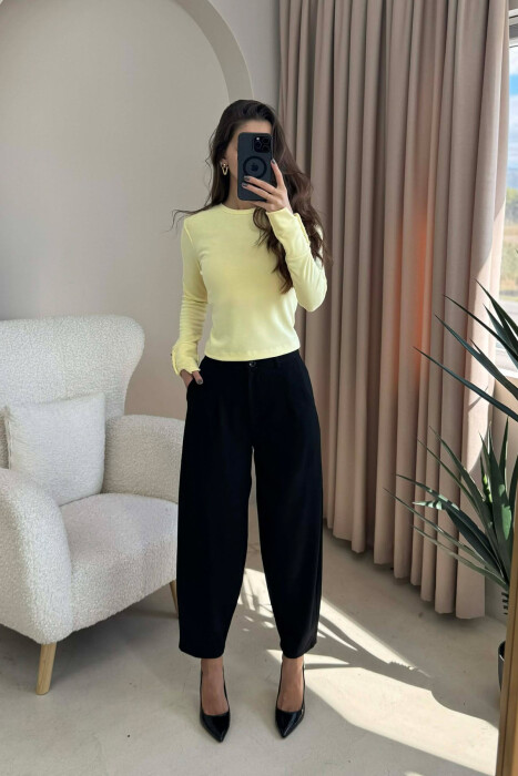 BUTTONED SLEEVES ROUND NECK WOMEN SWEATSHIRT YELLOW/E VERDHE 