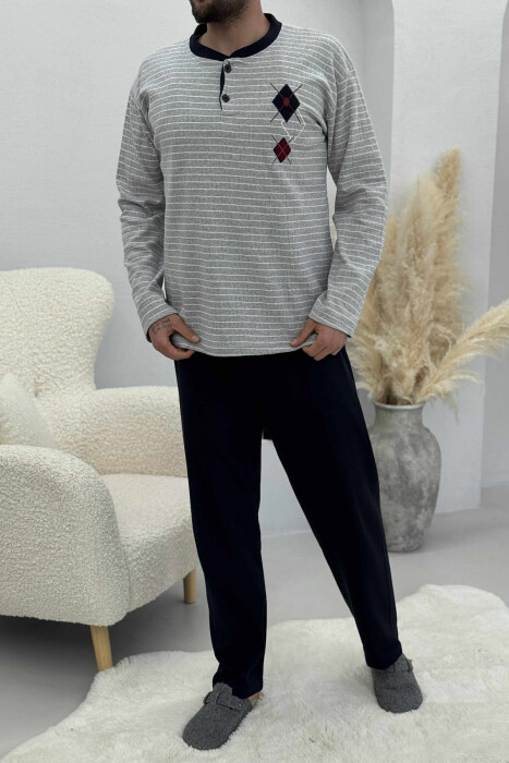 BUTTONED STRIPED SWEATSHIRT+SWEATPANTS MEN PYJAMAS GREY/GRI - 1