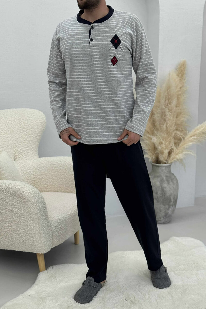 BUTTONED STRIPED SWEATSHIRT+SWEATPANTS MEN PYJAMAS GREY/GRI - 1