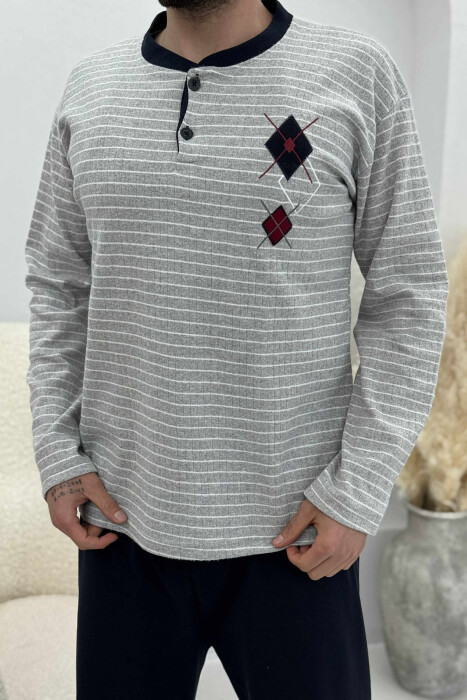 BUTTONED STRIPED SWEATSHIRT+SWEATPANTS MEN PYJAMAS GREY/GRI - 2