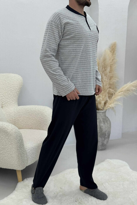 BUTTONED STRIPED SWEATSHIRT+SWEATPANTS MEN PYJAMAS GREY/GRI - 3