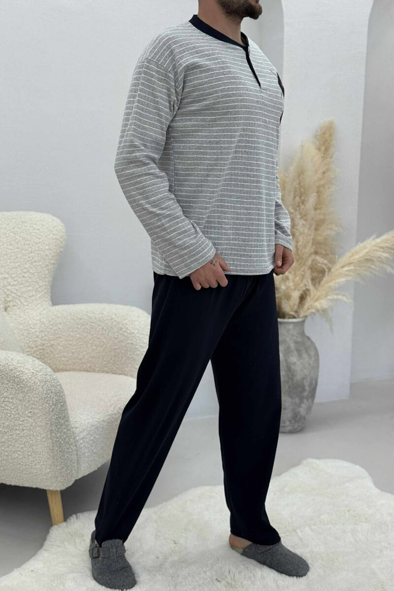 BUTTONED STRIPED SWEATSHIRT+SWEATPANTS MEN PYJAMAS GREY/GRI - 3