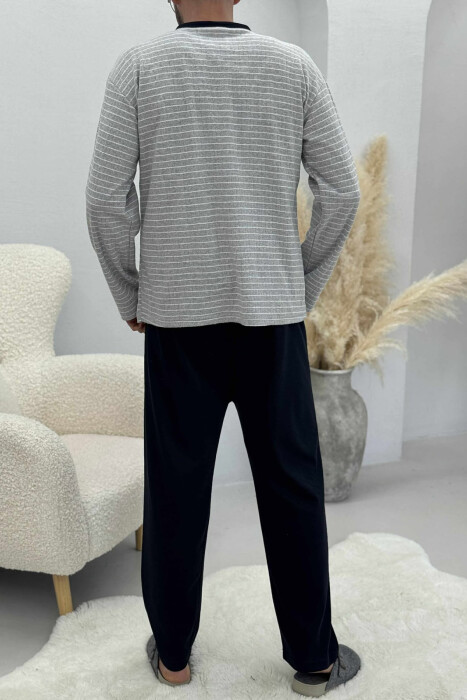 BUTTONED STRIPED SWEATSHIRT+SWEATPANTS MEN PYJAMAS GREY/GRI - 4