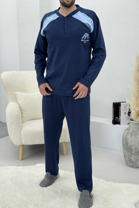 BUTTONED SWEATSHIRT+ SWEATPANTS MEN PYJAMAS BLUE/BLU 
