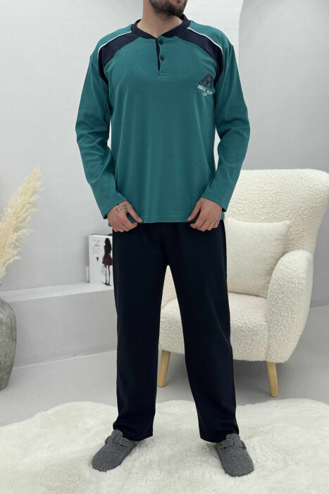 BUTTONED SWEATSHIRT+ SWEATPANTS MEN PYJAMAS GREEN/JESHILE - 1