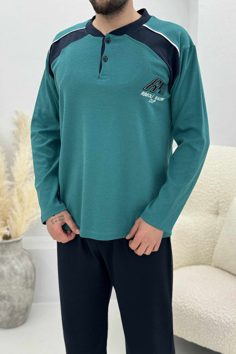 BUTTONED SWEATSHIRT+ SWEATPANTS MEN PYJAMAS GREEN/JESHILE - 2
