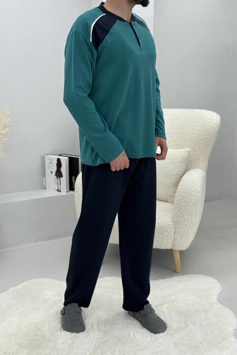 BUTTONED SWEATSHIRT+ SWEATPANTS MEN PYJAMAS GREEN/JESHILE - 3