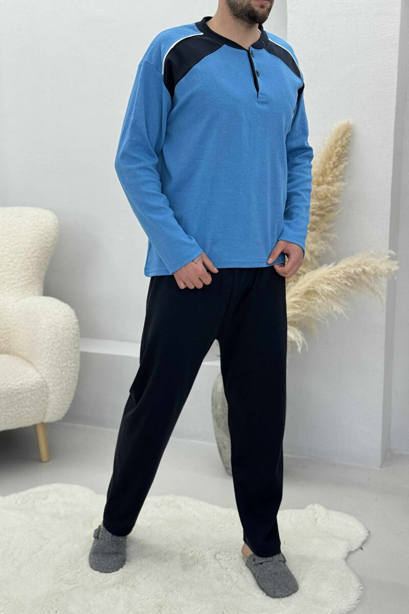 BUTTONED SWEATSHIRT+ SWEATPANTS MEN PYJAMAS LIGHTBLUE/BZ - 4