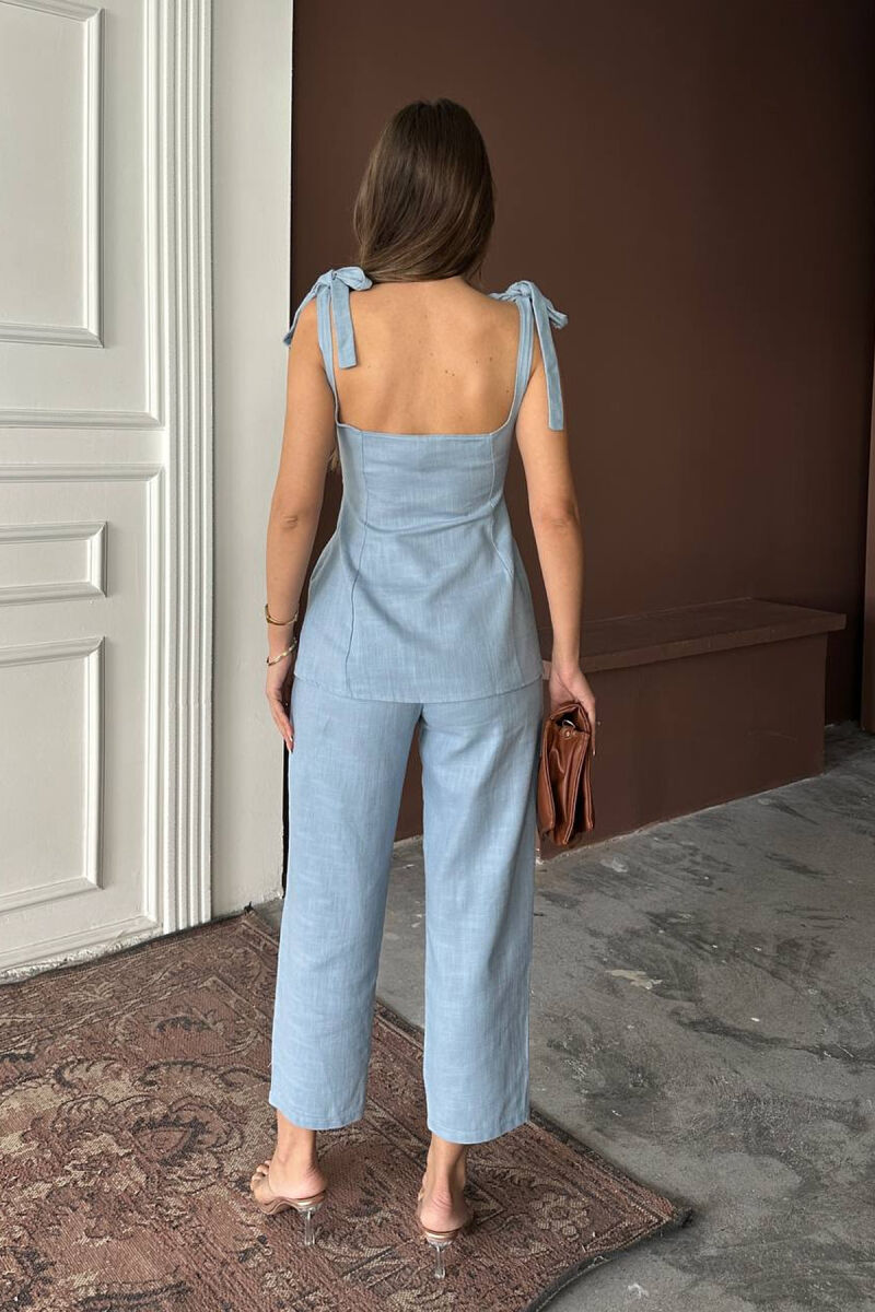 BUTTONED TANK TOP+ TROUSERS WOMAN TWO PIECE SET BABY BLUE/BLU BY - 2