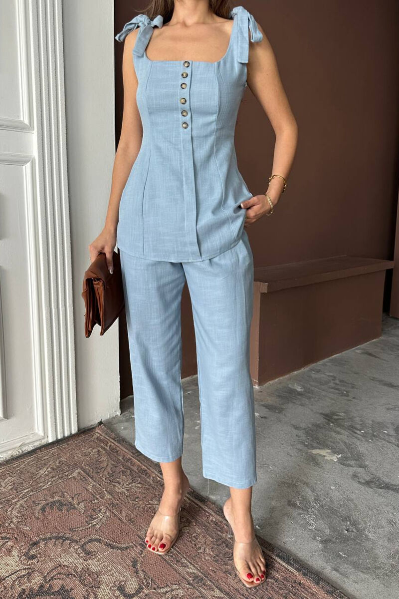 BUTTONED TANK TOP+ TROUSERS WOMAN TWO PIECE SET BABY BLUE/BLU BY - 4