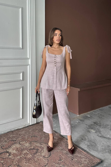 BUTTONED TANK TOP+ TROUSERS WOMAN TWO PIECE SET LIGHT PURPLE/LEZB 