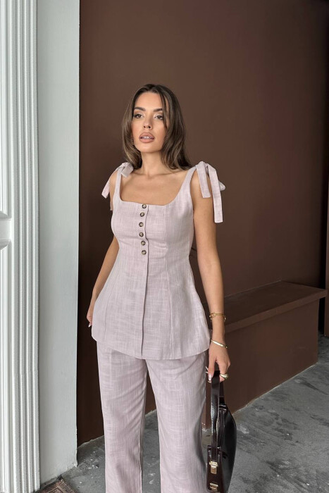 BUTTONED TANK TOP+ TROUSERS WOMAN TWO PIECE SET LIGHT PURPLE/LEZB - 2