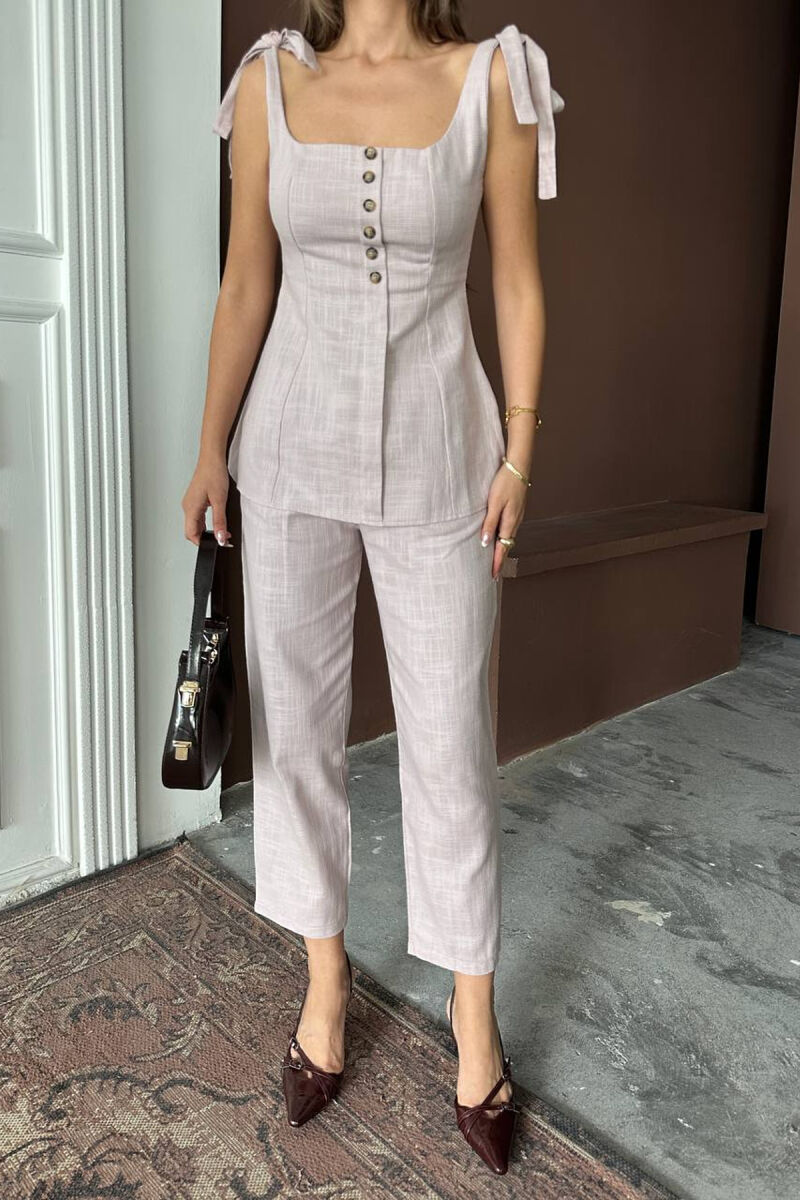 BUTTONED TANK TOP+ TROUSERS WOMAN TWO PIECE SET LIGHT PURPLE/LEZB - 3