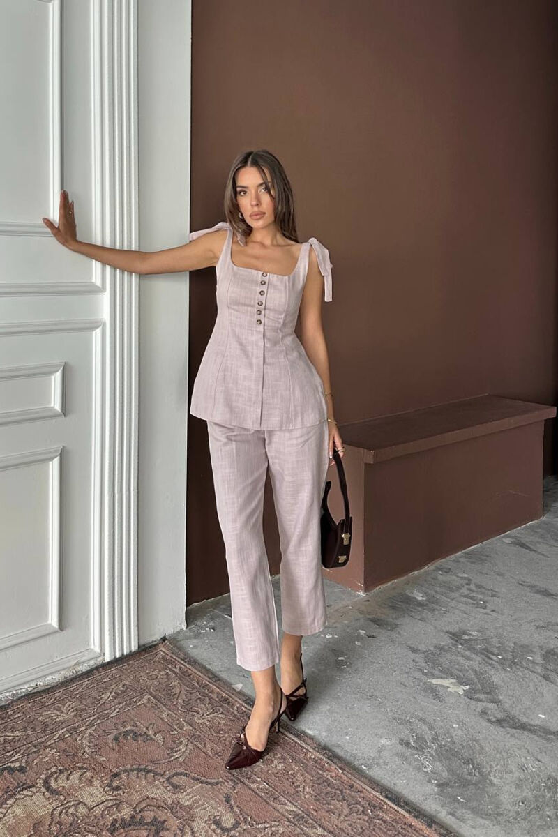 BUTTONED TANK TOP+ TROUSERS WOMAN TWO PIECE SET LIGHT PURPLE/LEZB - 4