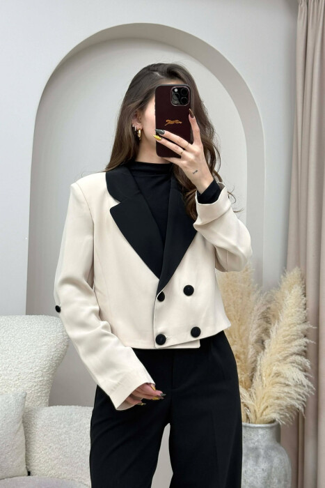 BUTTONS DETAIL CROPPED WOMEN JACKET BEIGE/BEZHE - 2