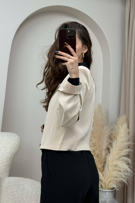 BUTTONS DETAIL CROPPED WOMEN JACKET BEIGE/BEZHE - 4