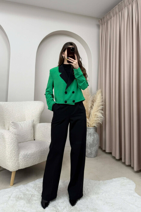 BUTTONS DETAIL CROPPED WOMEN JACKET LIGHT GREEN/JEZB - KLAUDIO FASHION