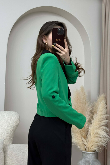 BUTTONS DETAIL CROPPED WOMEN JACKET LIGHT GREEN/JEZB - 3