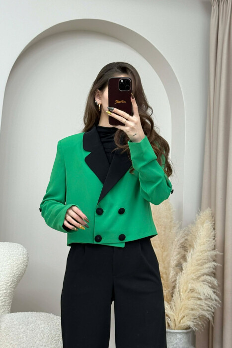 BUTTONS DETAIL CROPPED WOMEN JACKET LIGHT GREEN/JEZB - 2