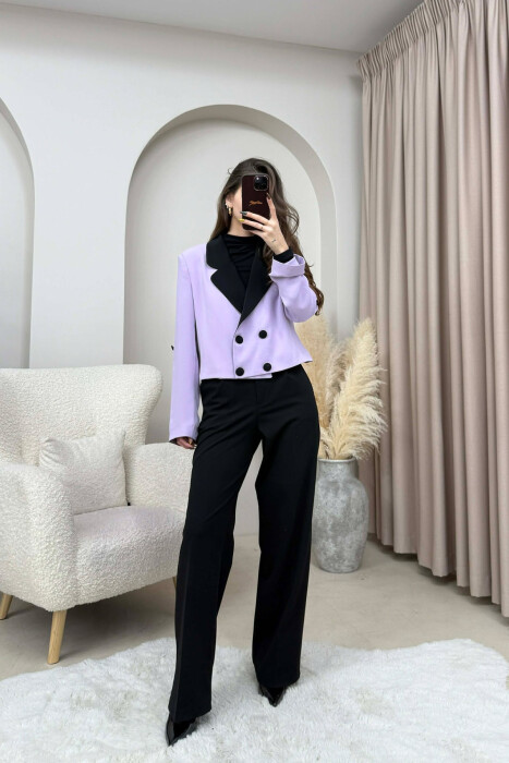 BUTTONS DETAIL CROPPED WOMEN JACKET LIGHT PURPLE/LEZB 