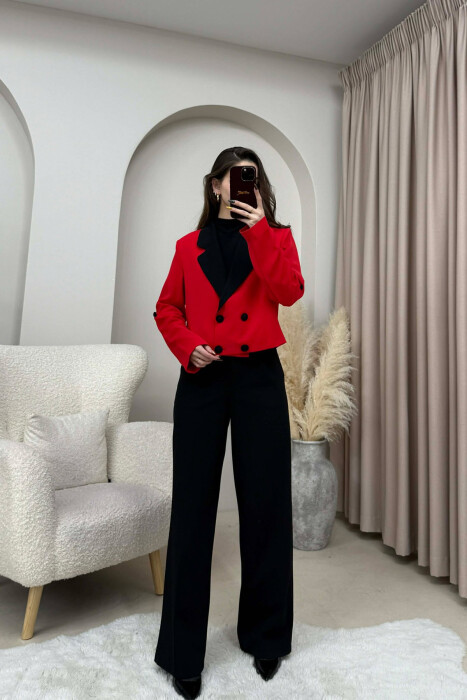 BUTTONS DETAIL CROPPED WOMEN JACKET RED/E KUQE 