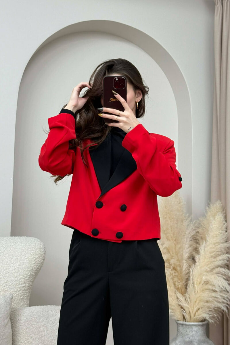 BUTTONS DETAIL CROPPED WOMEN JACKET RED/E KUQE - 2