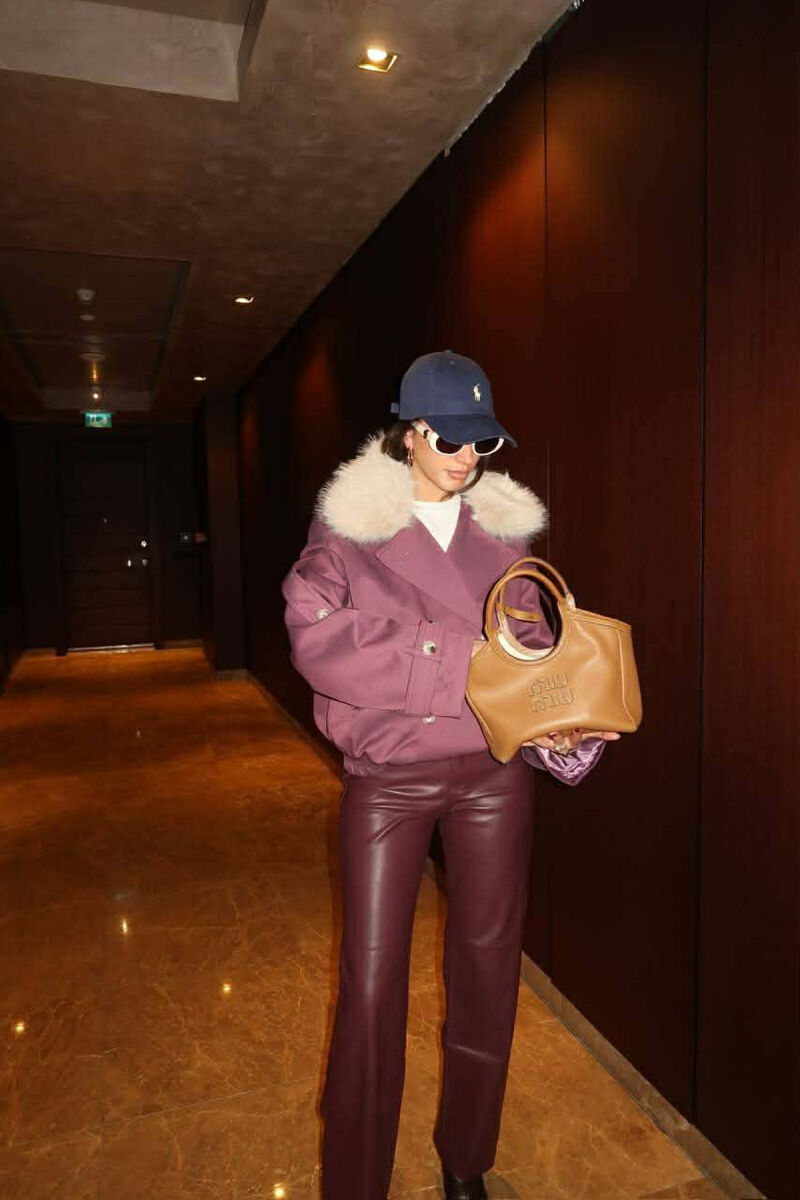 BUTTONS DETAIL FLUFFY NECK SHORT WOMEN JACKET PURPLE/LEJLA - 4