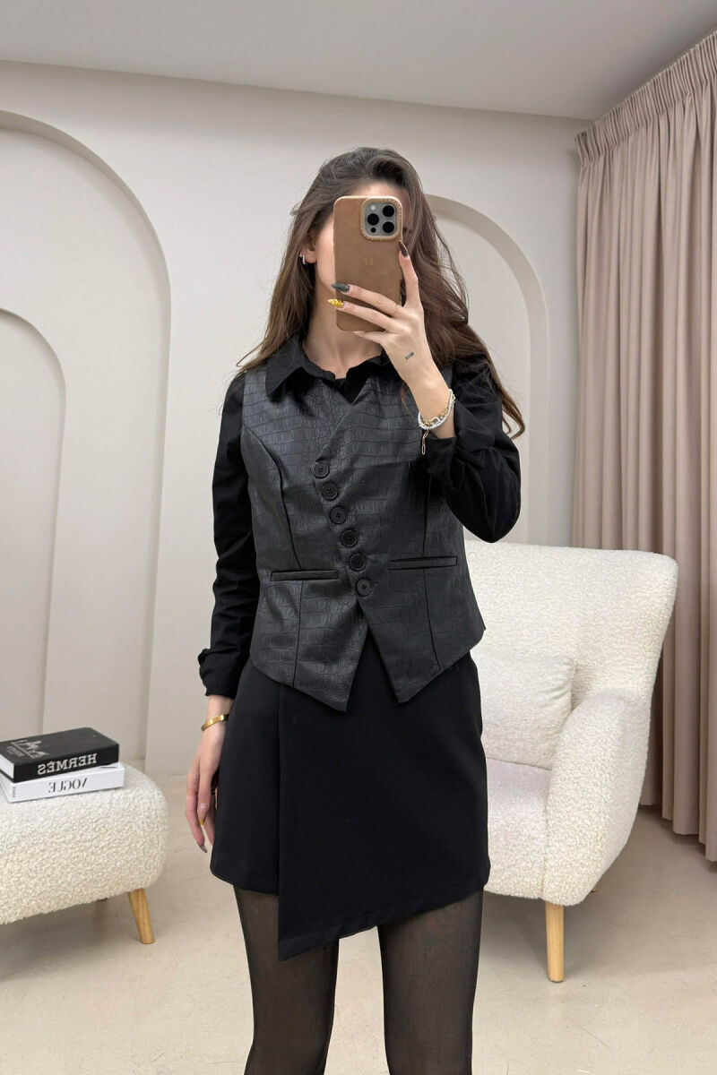 BUTTONS DETAIL LEATHER WOMEN VEST BLACK/ E ZEZE - 3