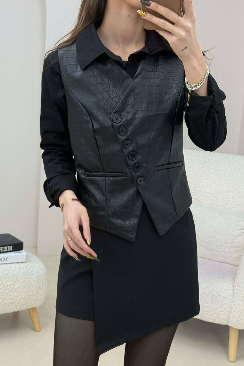 BUTTONS DETAIL LEATHER WOMEN VEST BLACK/ E ZEZE - 2