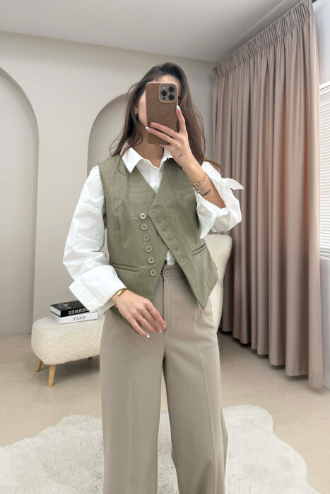 BUTTONS DETAIL LEATHER WOMEN VEST OLIVE/ULLI - 1