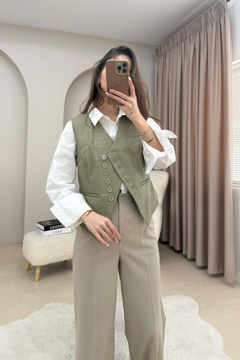 BUTTONS DETAIL LEATHER WOMEN VEST OLIVE/ULLI - 1