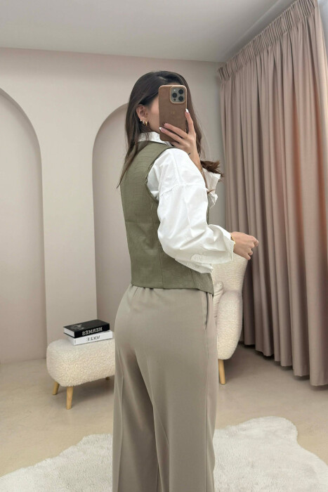 BUTTONS DETAIL LEATHER WOMEN VEST OLIVE/ULLI - 3