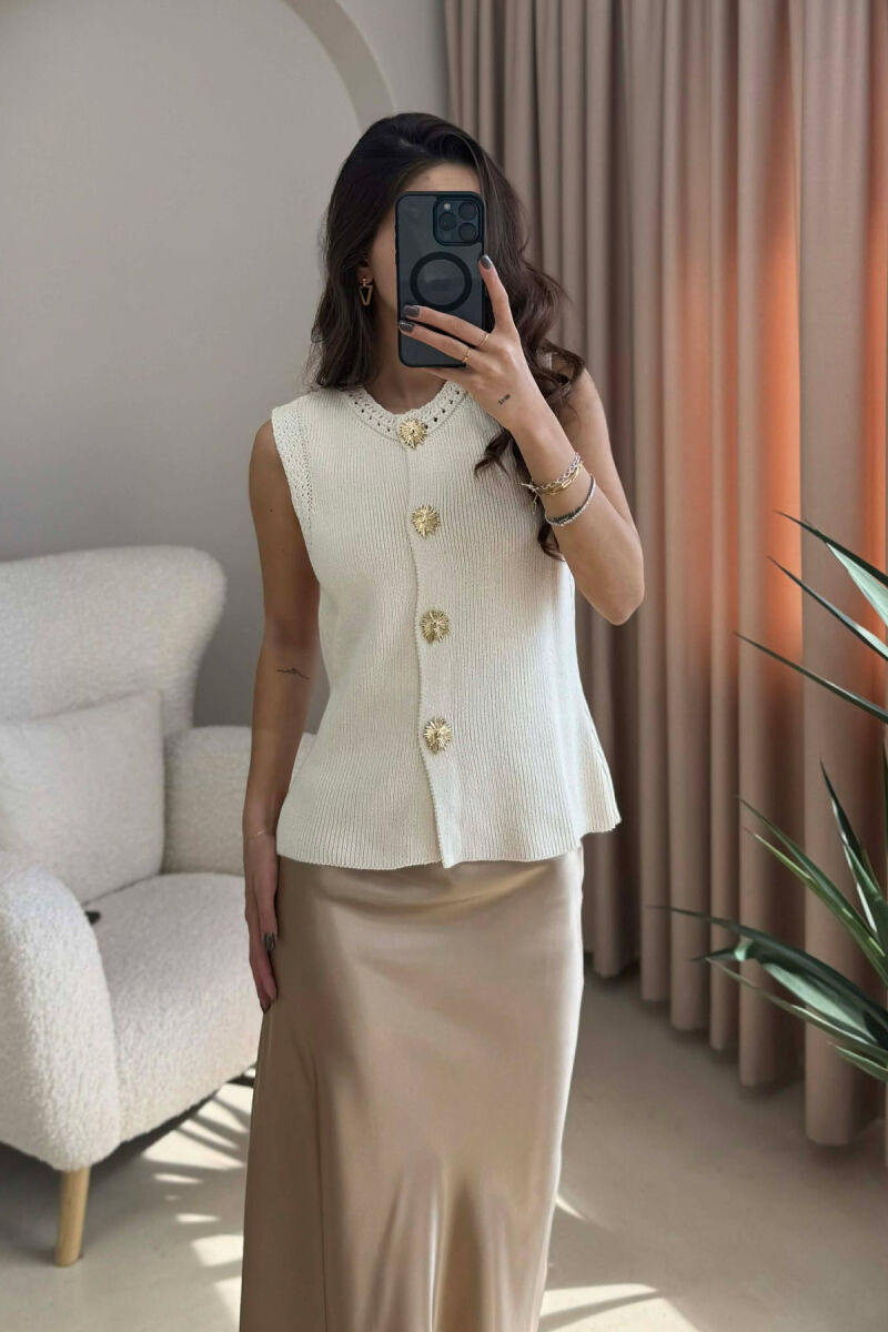 BUTTONS DETAIL ONE COLOR WOMEN VEST CREAM/KREM - 3