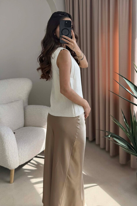 BUTTONS DETAIL ONE COLOR WOMEN VEST CREAM/KREM - 4