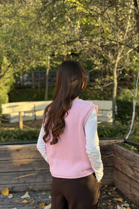 BUTTONS DETAIL SIMPLE KNIT WOMEN VEST BABY PINK/ROZB - 4