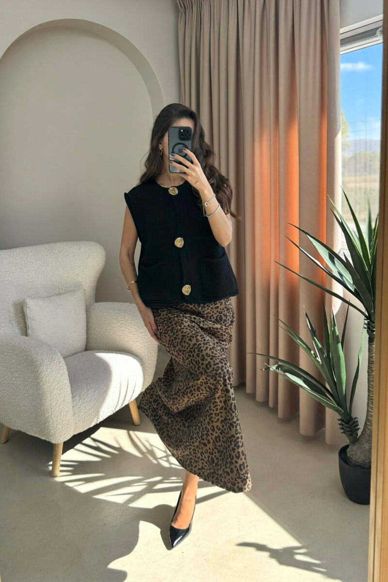 BUTTONS DETAIL SIMPLE KNIT WOMEN VEST BLACK/ E ZEZE - 4