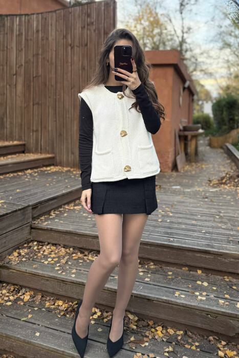 BUTTONS DETAIL SIMPLE KNIT WOMEN VEST CREAM/KREM 