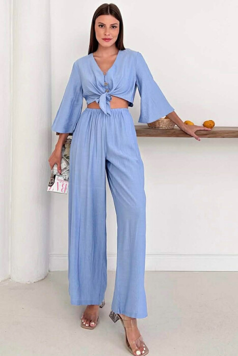BUTTONS SHIRT + TROUSERS WOMAN SET BABY BLUE/BLU BY - 1